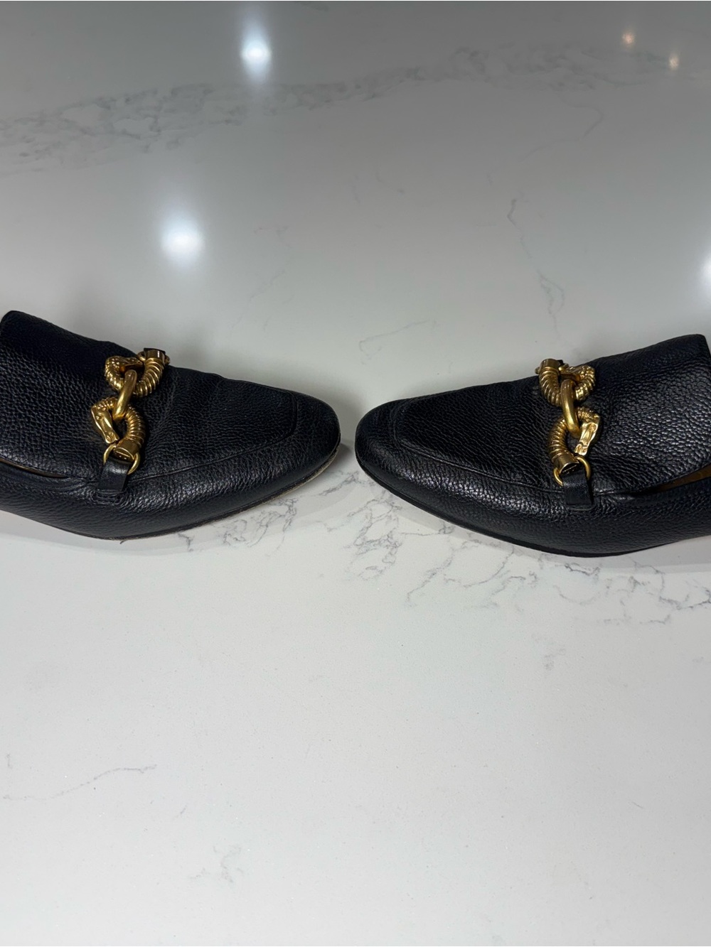Tory Burch Black Leather Chain-Trim Loafers - Picture 12 of 12